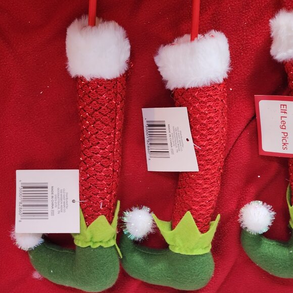 Holiday Style 6pk Assorted Elf Leg Felt Cloth and Wooden Picks for Decorating - Picture 11 of 16